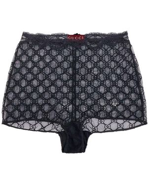 Gucci Lace Culottes With All-over Gg Motif - Blue