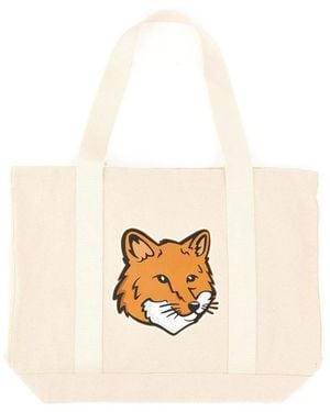Maison Kitsuné Fox Head Print Bag - White