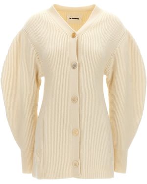 Jil Sander Ribbed Cardigan Sweater, Cardigans - Natural