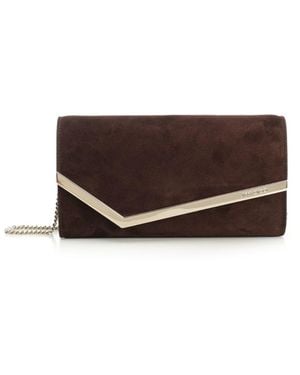 Jimmy Choo Dusty Glitter Leather Clutches Brown