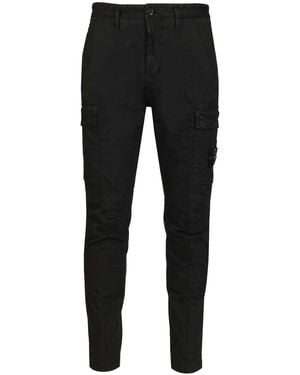 Stone Island Cargo In Broken Cotton Twill Pants Black