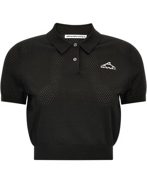 T By Alexander Wang Mesh Shirt Polo Nero-Donna