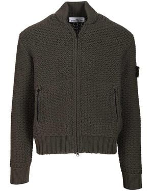 Stone Island Bomber-Style Zip-Up Jumper - Green
