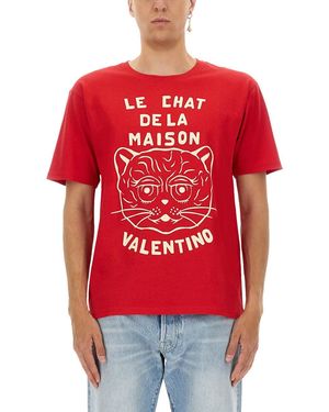 Valentino Garavani T-shirt With "chat De La Maison" Print - Red