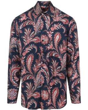 Etro Silk Roma Shirt-Uomo - Blu