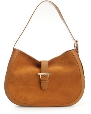 McQueen T-bar Shoulder Suede Bag Shoulder Bags Beige - Brown