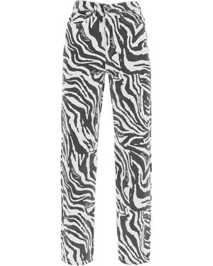 ROTATE BIRGER CHRISTENSEN Jeans Dritti Stampa Zebra - Bianco