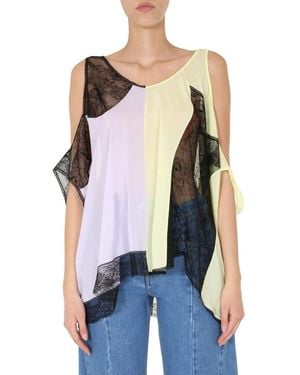 Maison Margiela TOP COLOR BLOCK CON INSERTI IN PIZZO - Blu