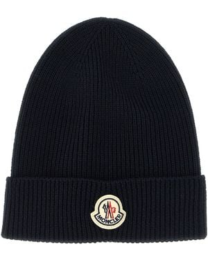 Moncler Wool Beanie Hats - Blue