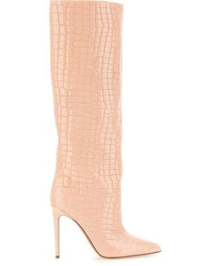 Paris Texas Knee-High Leather Boots With Glossy Crocodile Finish - Pink