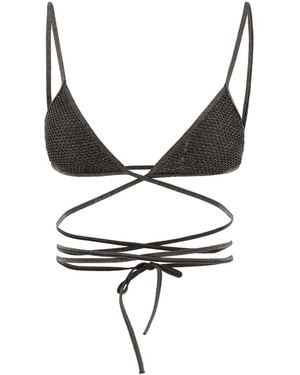 Palm Angels "Criss Cross" Lurex Bikini Top - Black
