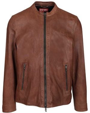 DIESEL Leather Bomber Jacket Skirts Brown