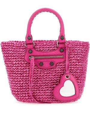 Balenciaga Fuchsia Raffia Small Le Cagole Panier Handbag - Pink
