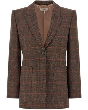 Chloé Check Wool Blazer Blazers - Brown