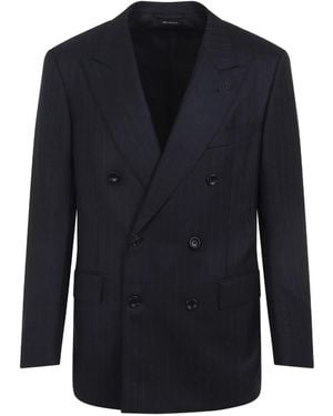 Tom Ford Double-Breasted Pinstripe Blazer - Blue