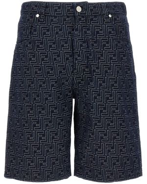 Fendi Bermuda Jeans Jacquard Ff Bermuda E Short Blu-Uomo
