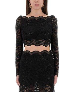 Rabanne Cropped Lace Top - Black