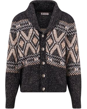Brunello Cucinelli Wool, Silk And Cashmere Cardigan - Black
