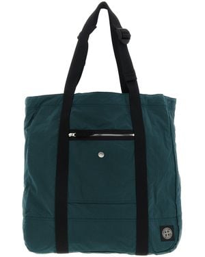 Stone Island Logo Patch Shopping Bag Tote Verde-Uomo