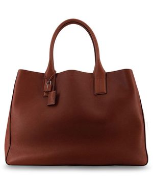 Tom Ford Hammered Leather Handbag With Engraved Logo On The Front - Brown