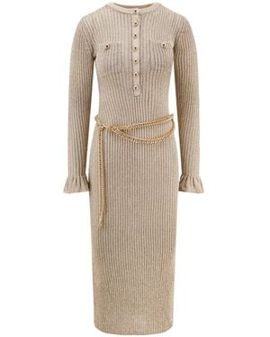 Self-Portrait Ribbed Lurex Knit Midi Dress - Natural