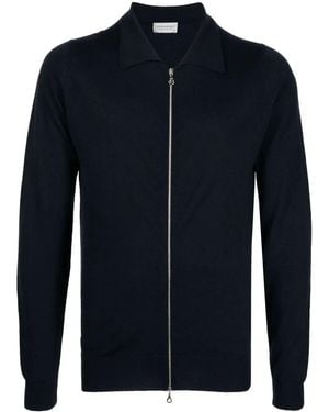 John Smedley Cardigan Alston Con Zip-Uomo - Blu