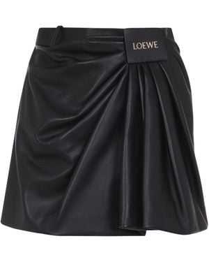 Loewe Draped Lambskin Midi Skirt-Donna - Nero