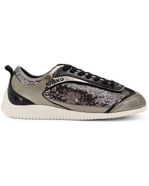 Pinko Reby 10 Mirror Fabric Sneakers With Sequins - Gray