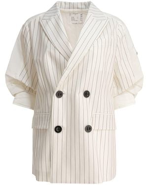 Sacai Balzer Double-breasted Wool And Silk Jackets And Coats White - Natural