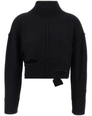 MM6 by Maison Martin Margiela Cropped Distressed Jumper With High Neck - Black