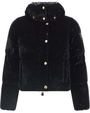 Elisabetta Franchi Velvet Down Jacket Puffer Jackets Nero-Donna
