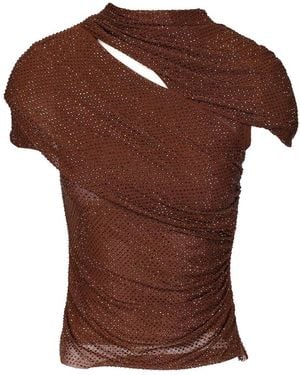 Self-Portrait Rhinestone Knit Top - Brown