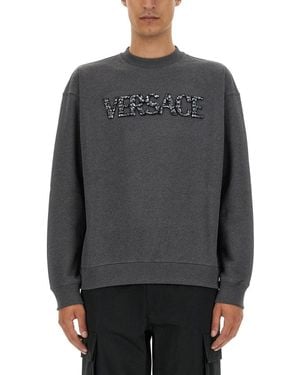 Versace Sweatshirt With Crocodile Logo - Grey