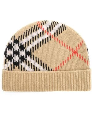 Burberry Check Cashmere Blend Hat Hats - Natural