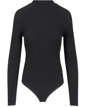 Alaïa Long-Sleeved Bodysuit Top Nero-Donna