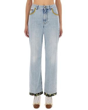 Valentino Garavani Embroidered Denim Pants-Donna - Blu