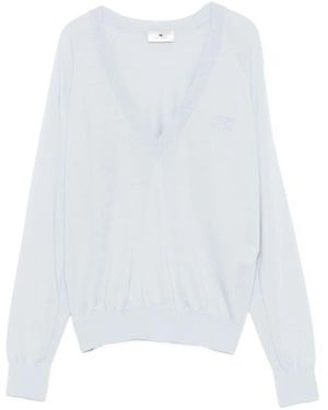 Elisabetta Franchi Wool Blend Tricot V-Neck Sweater - White