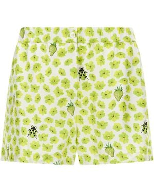 Versace Silk Twill Shorts With Strawberry Garden Print - Yellow