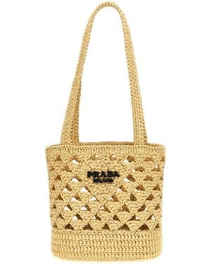 Prada Crochet Logo Handbag Hand Bags Beige - Metallic