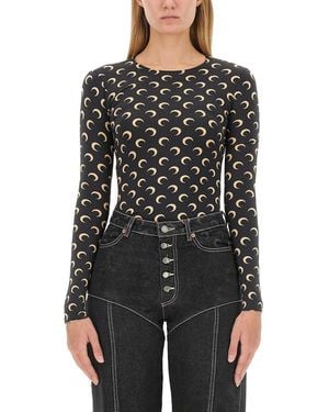 Marine Serre Brand-print Fitted Stretch-jersey Top - Black