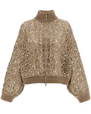 Brunello Cucinelli Dazzling Croc Embroidery Maglioni-Donna - Neutro