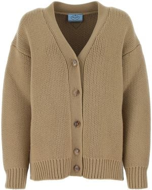 Prada Cappuccino Wool Blend Oversize Cardigan - Natural
