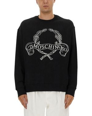 Moschino Sweatshirt With Laurel Crown Logo Embroidery - Black