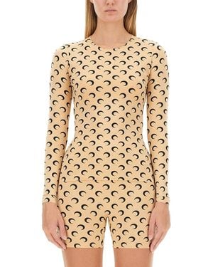 Marine Serre Fitted Long-Sleeve Top With Crescent Moon Pattern - Natural
