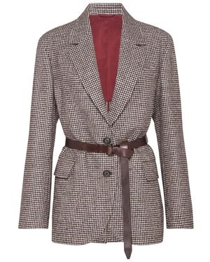 Brunello Cucinelli Belted Blazer With Houndstooth Pattern - Brown