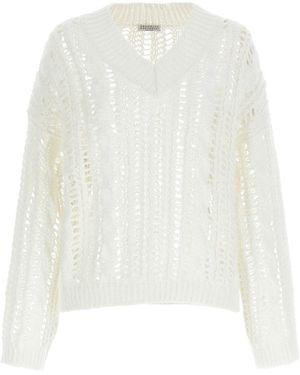 Brunello Cucinelli Crochet Sweater Maglioni Bianco-Donna