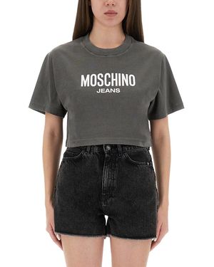 Moschino Cropped T-Shirt With Logo-Donna - Nero