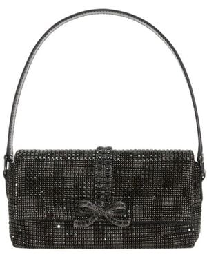 Self-Portrait Rhinestone Mesh Baguette Bag - Black