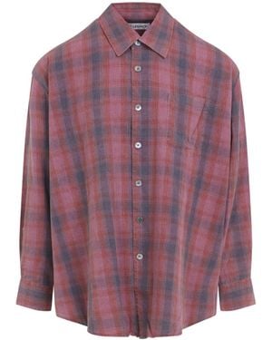 Our Legacy Idaho Flannel Check Cotton Borrowed Shirt-Uomo - Viola