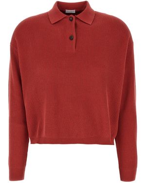 Brunello Cucinelli Knitted Shirt Polo Rosso-Donna